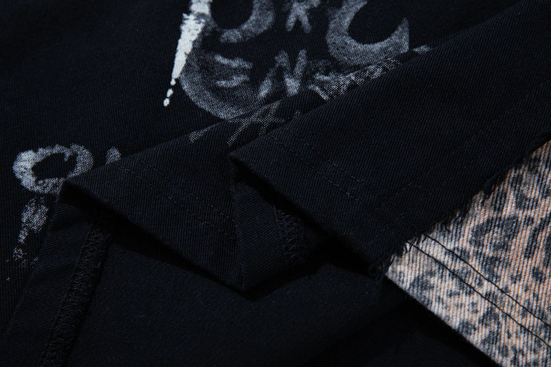 Chemise à col et manches courtes – Polo patchwork léopard graffiti