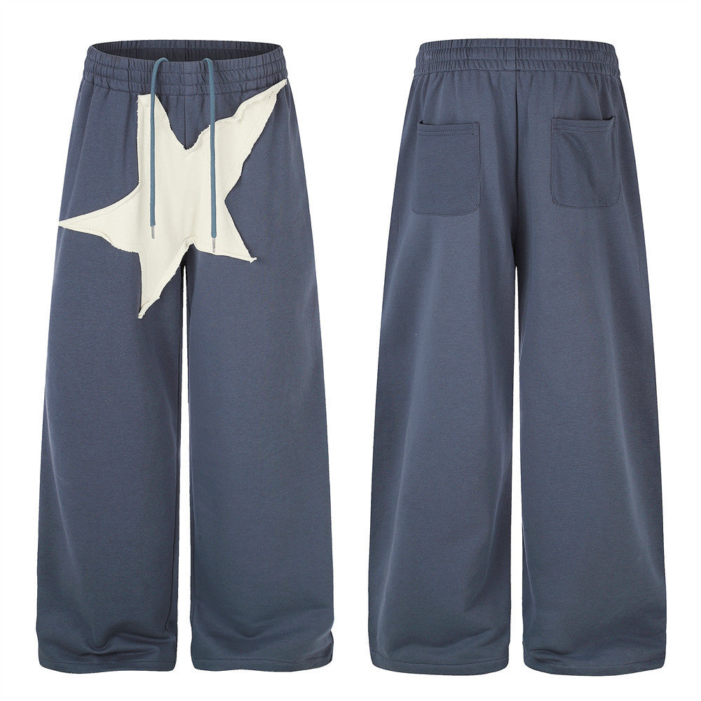 Pantalon de survêtement à jambes larges avec écusson étoile – Pantalon homme oversize à coupe droite