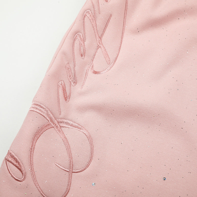 Wide-Leg Sweatpants with Glitter Fabric & Script Graphic Print