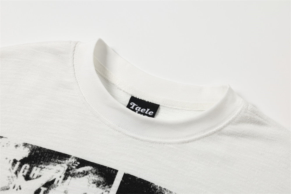 Long Sleeve Graphic T-Shirt – Rock & Rap Print Oversized Crew Neck