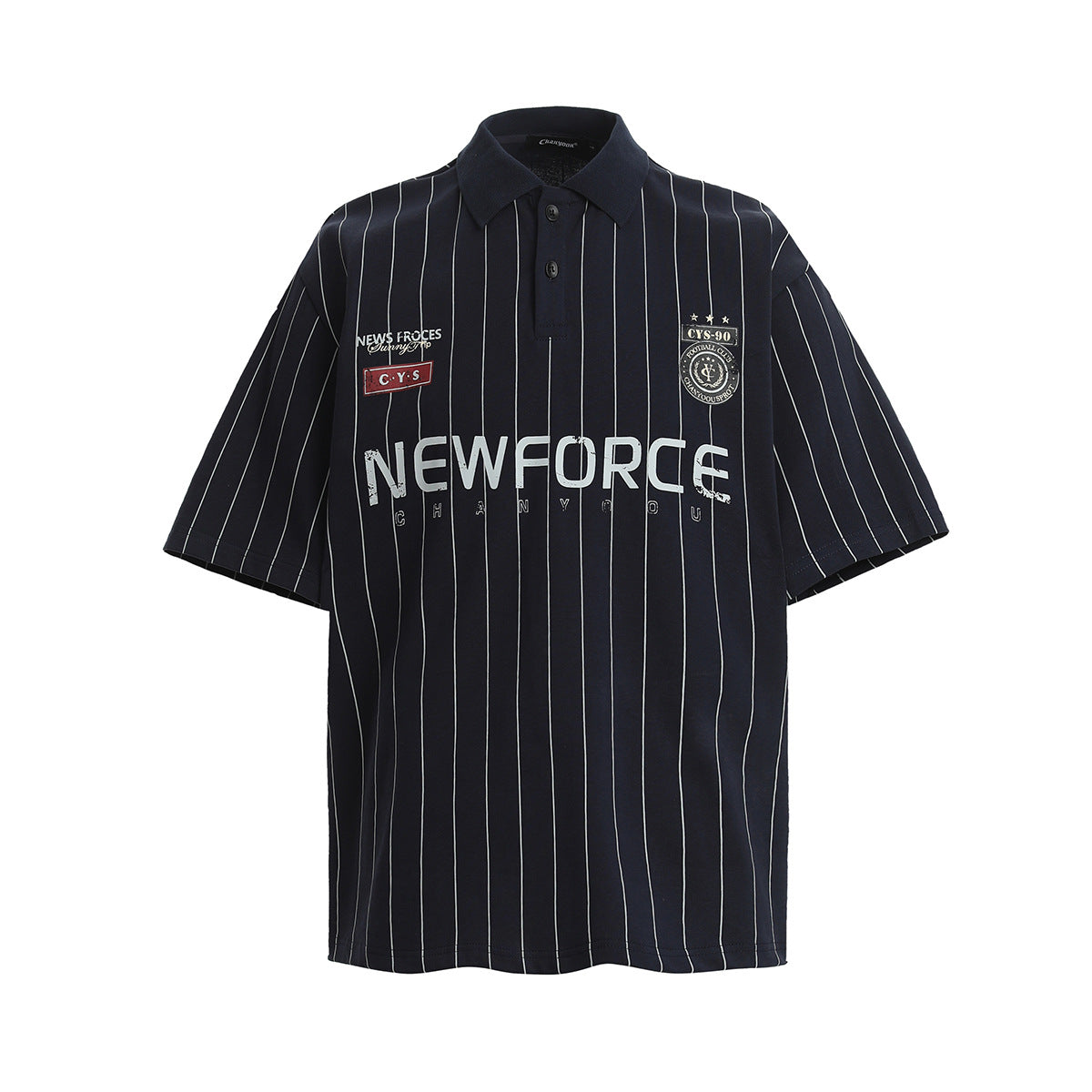 Men's Short Sleeve Pinstripe Polo Shirt – Oversized Varsity Graphic Jersey