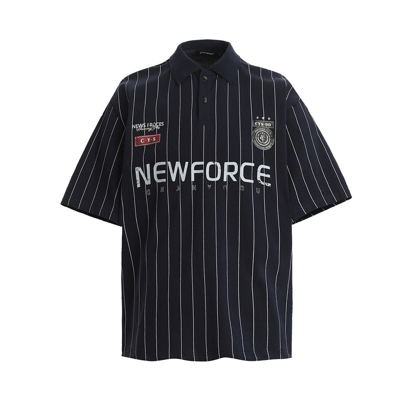 Men's Short Sleeve Pinstripe Polo Shirt – Oversized Varsity Graphic Jersey