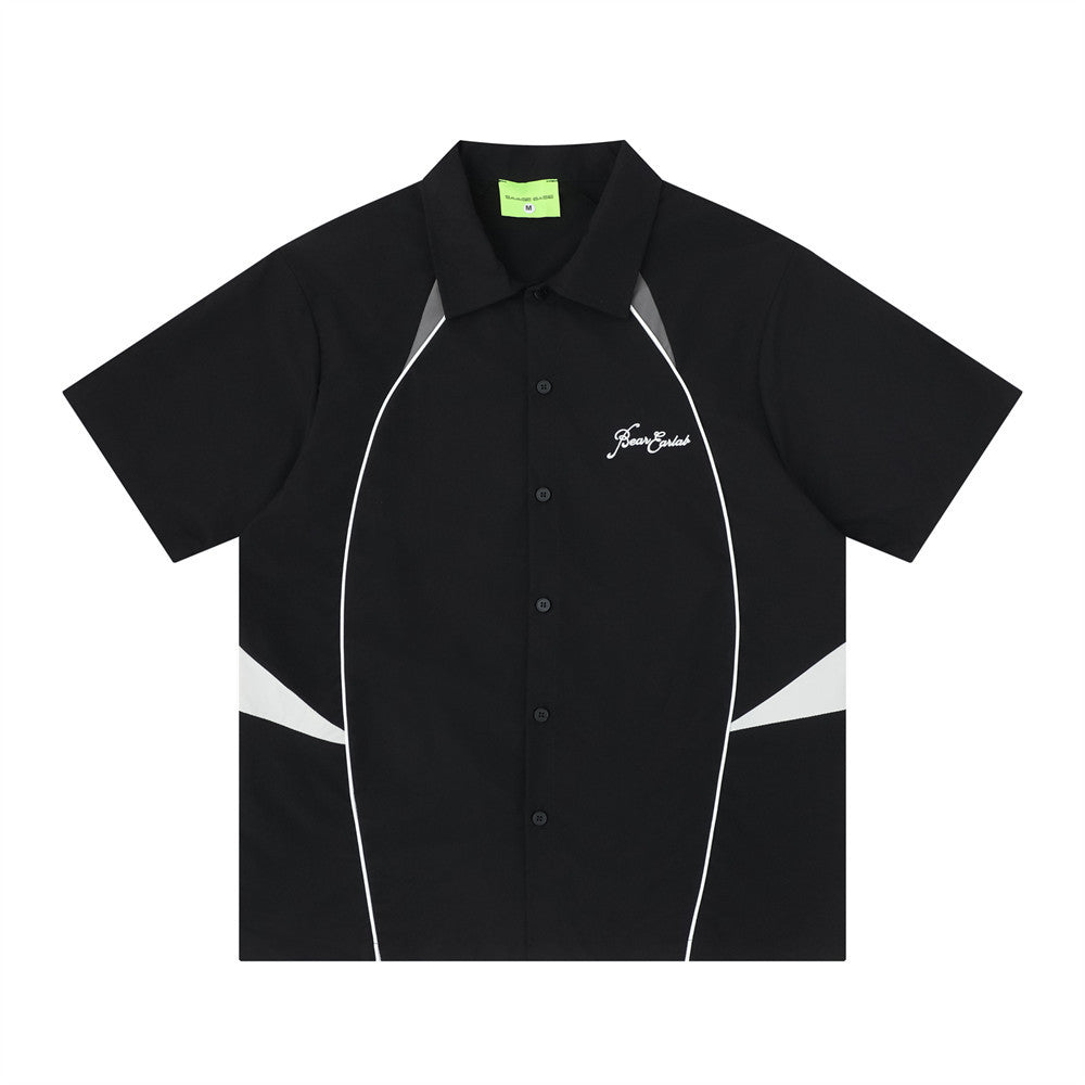 Color Block Racing Short Sleeve Shirt – Streetwear Bowling Style