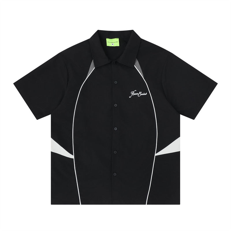 Color Block Racing Short Sleeve Shirt – Streetwear Bowling Style