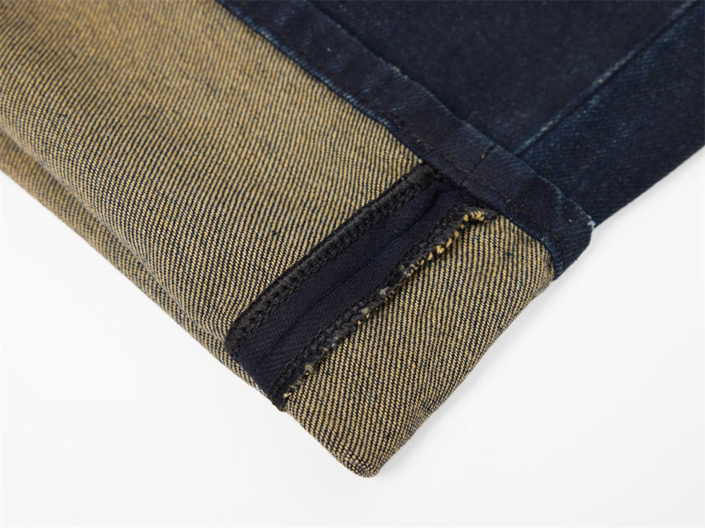 Men's Dark Wash Ripped Wide-Leg Jeans – Distressed Streetwear Denim