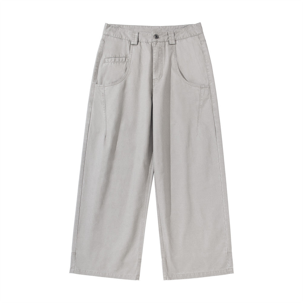 Men's Wide-Leg Workwear Trousers – Relaxed Straight-Cut Pants with Patch Pockets