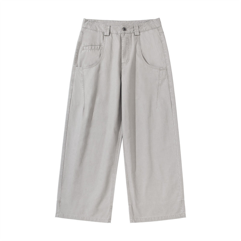Men's Wide-Leg Workwear Trousers – Relaxed Straight-Cut Pants with Patch Pockets
