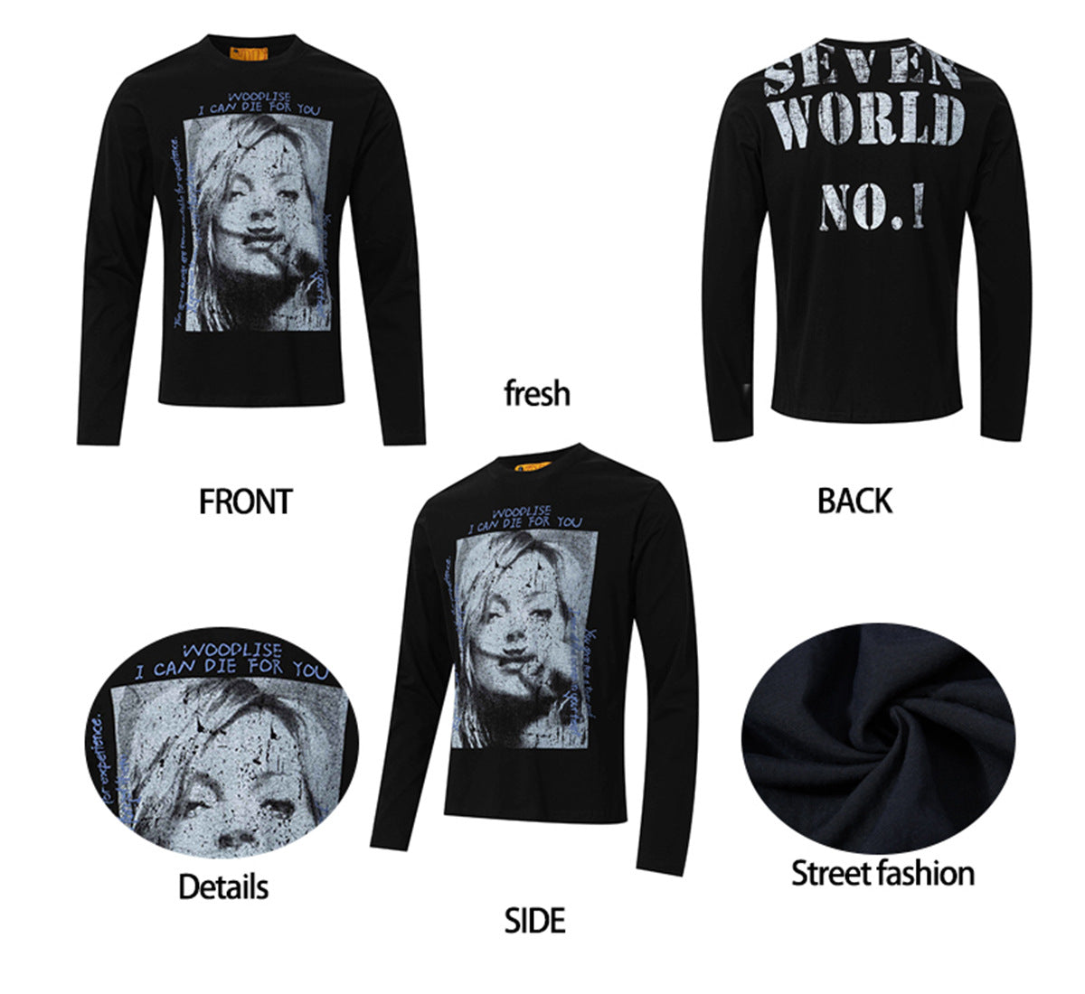 Langarmshirt mit Grafikprint, Street-Rock-Porträt und Rundhalsausschnitt