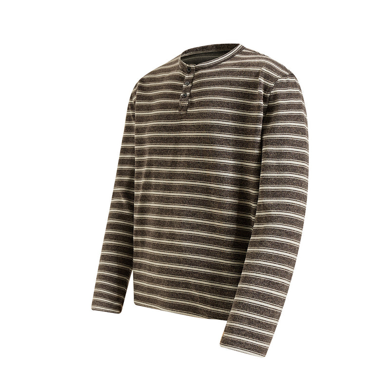 Men's Striped Henley Long-Sleeve Shirt – Vintage American Lazy Style