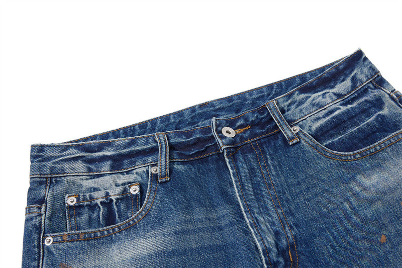 Men's Washed Distressed Flare Jeans with Graffiti Paint Splatter
