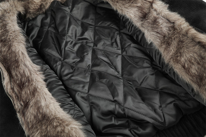 Men's Faux Fur-Lined Hooded Bomber Jacket – Double-Breasted PU Suede Winter Coat