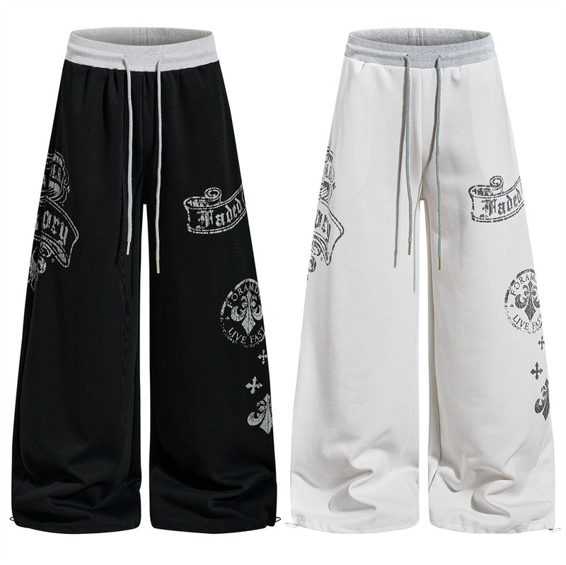 Gothic Graphic Wide-Leg Sweatpants – Men's Oversized Hip-Hop Street Pants with