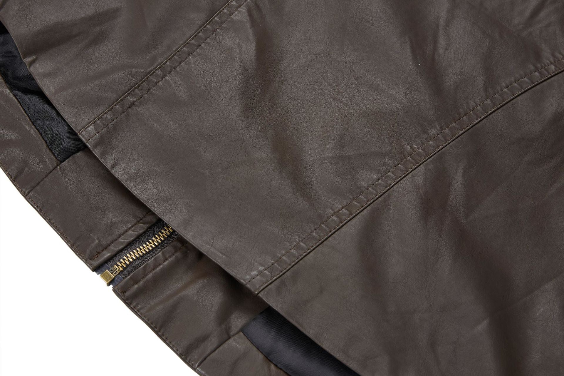 Veste moto en simili cuir – Col montant, poches zippées déconstruites, style biker rétro