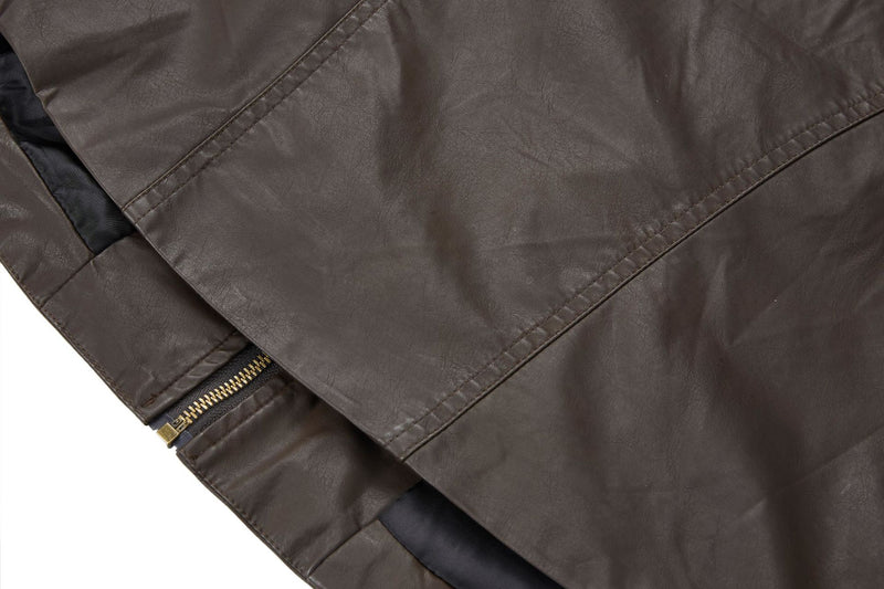 Veste moto en simili cuir – Col montant, poches zippées déconstruites, style biker rétro