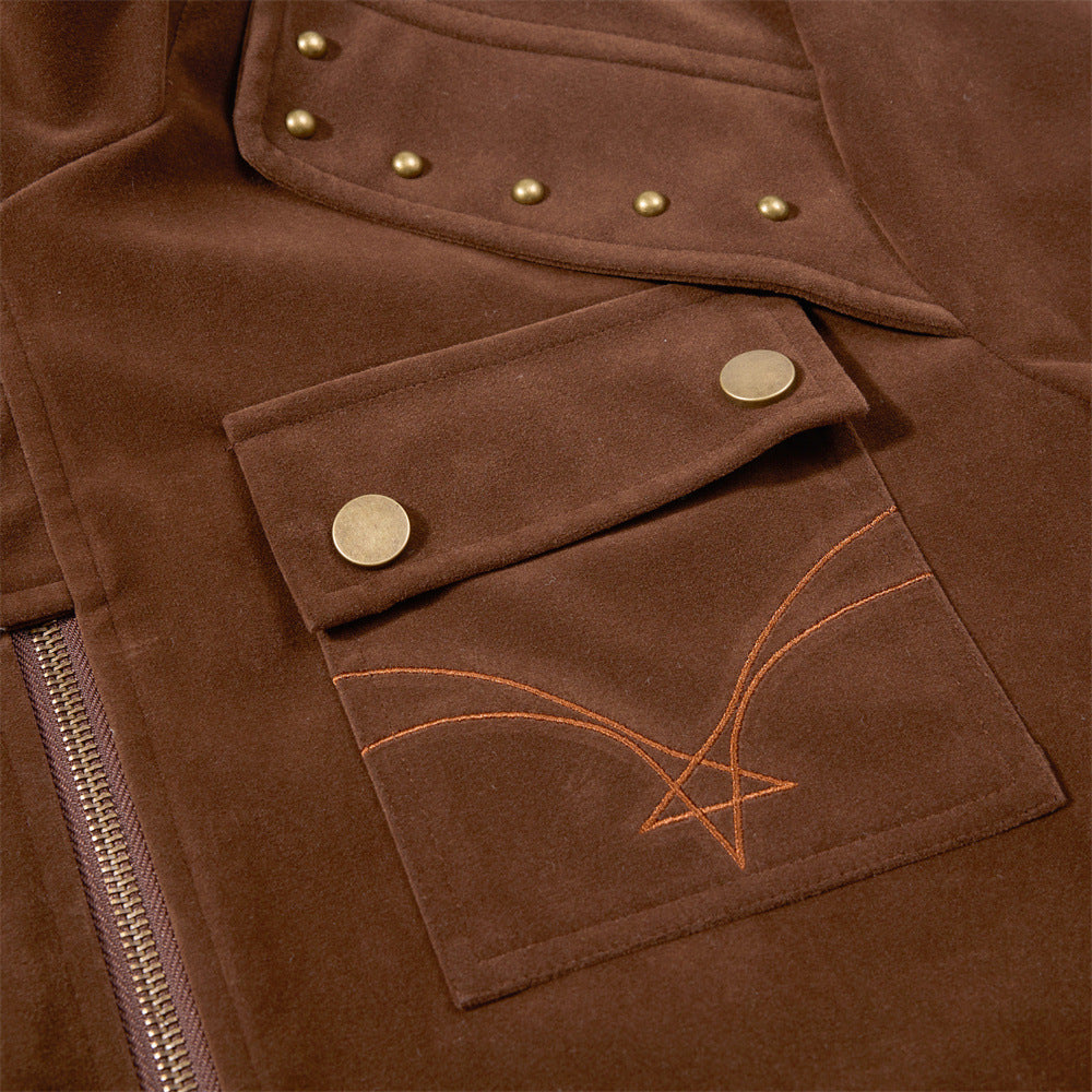 Men's Punk Utility Stand-Collar Jacket – Oversized Studded Workwear Bomber in