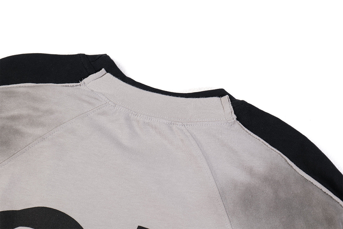 T-shirt graphique color-block à manches longues – Haut streetwear oversize bicolore délavé