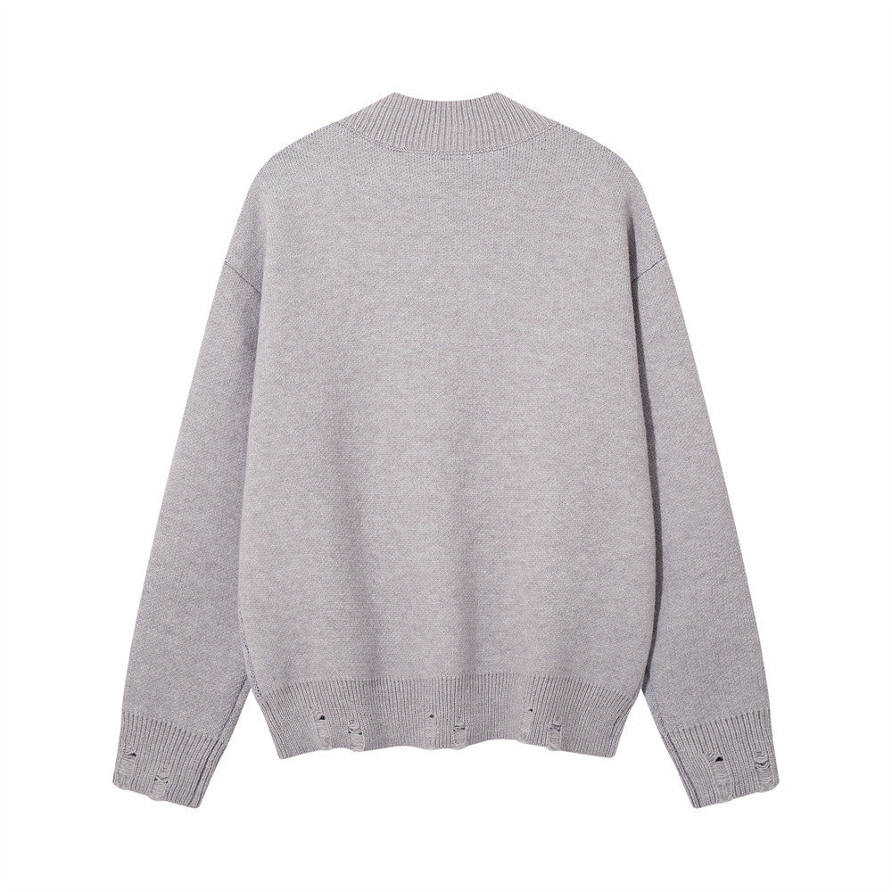 Men's Oversized Jacquard Knit Pullover Sweater with Union Jack Graphic