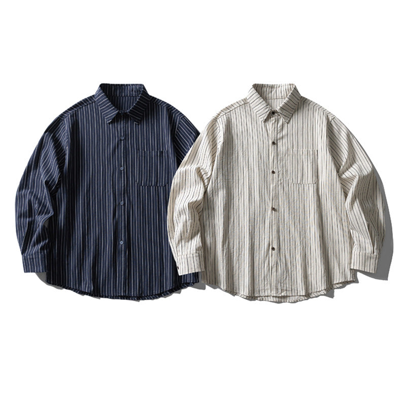 Striped Long Sleeve Shirt – Men's Oversized Relaxed Fit Button-Up