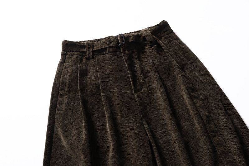 Men's Wide-Leg Pleated Trousers – Barrel Fit Corduroy-Texture Pants