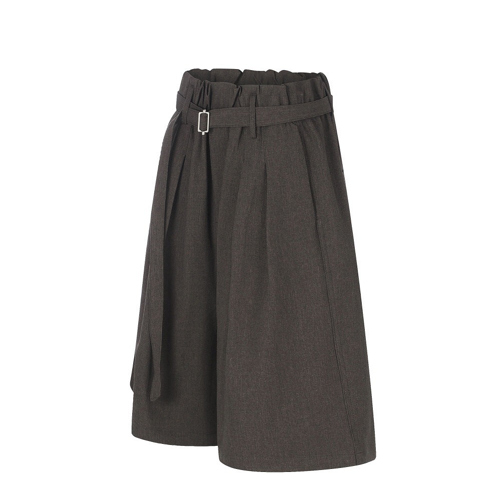 Wide-Leg Tailored Shorts with Belt – High Waist Pleated Bermuda