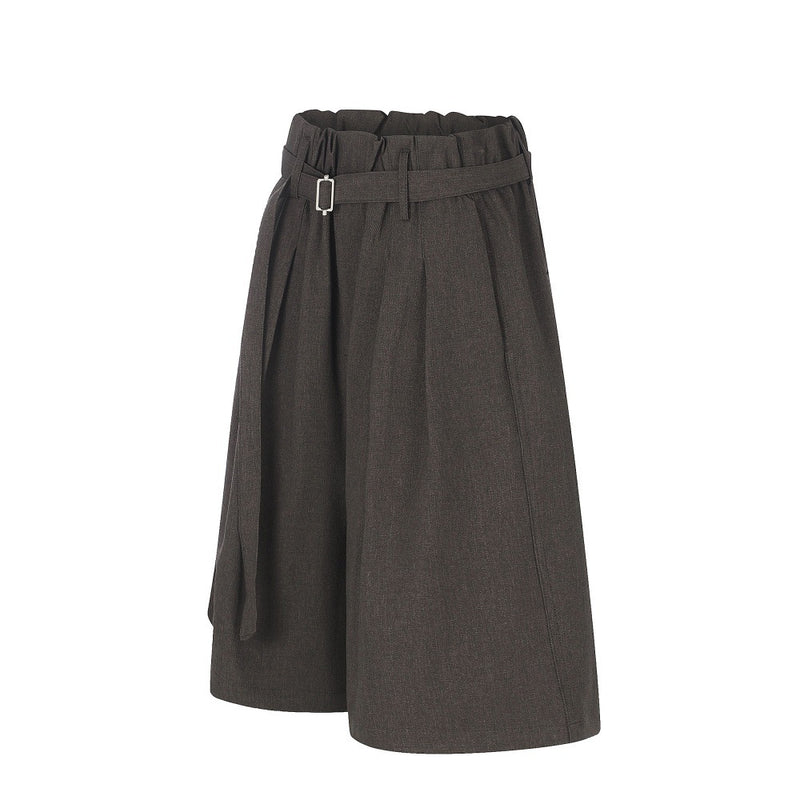 Wide-Leg Tailored Shorts with Belt – High Waist Pleated Bermuda