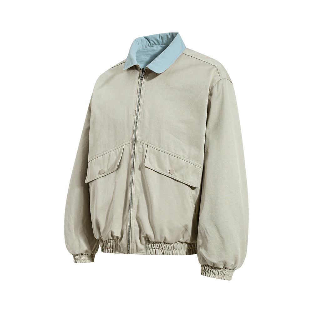 Reversible Oversized Bomber Jacket – Contrast Collar, Dual-Wear Workwear Style