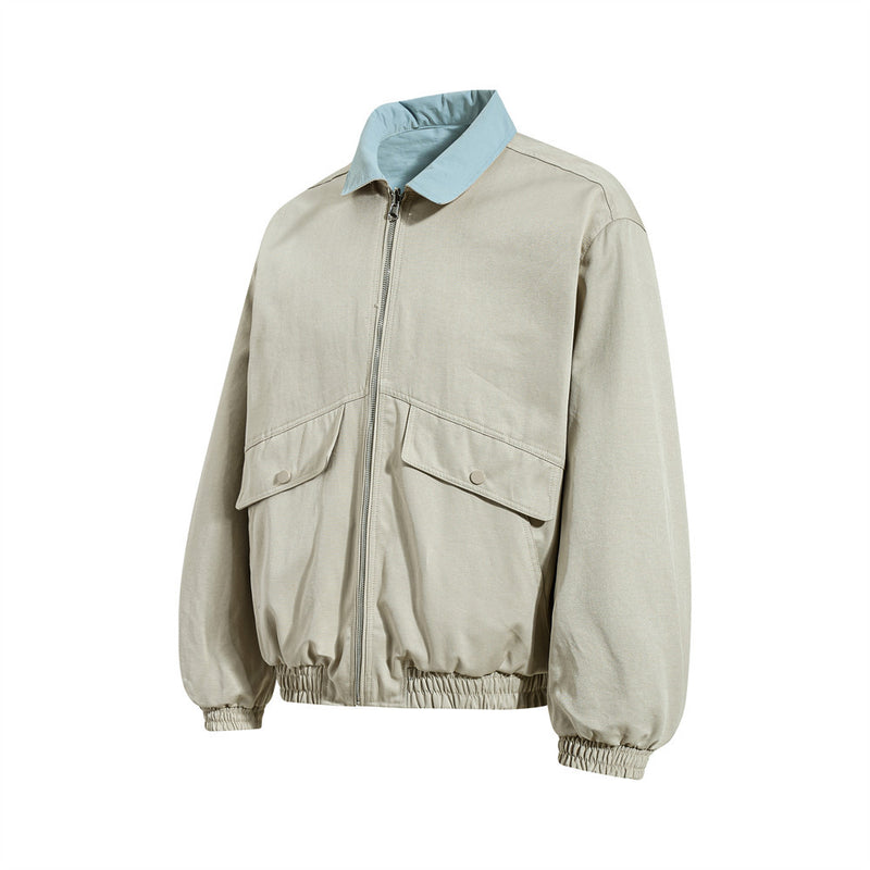 Reversible Oversized Bomber Jacket – Contrast Collar, Dual-Wear Workwear Style
