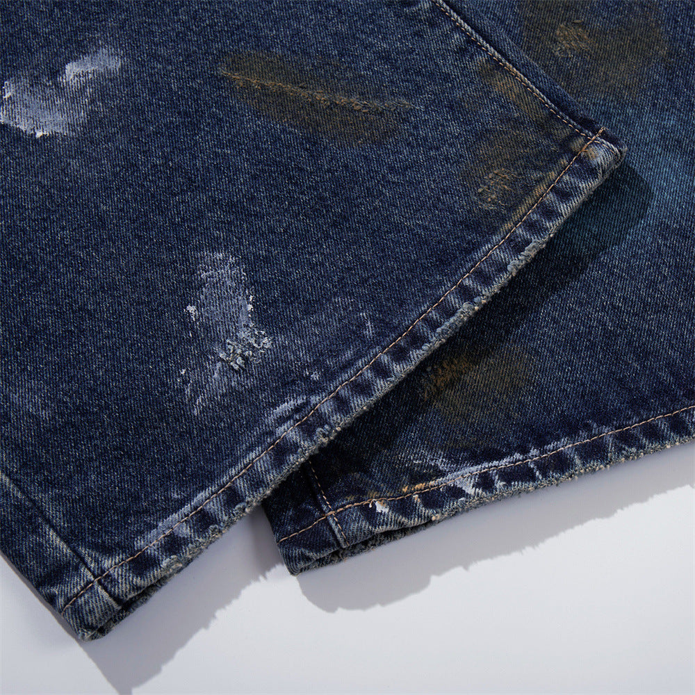 Distressed Patch Wide-Leg Jeans – Grunge Punk Washed Denim
