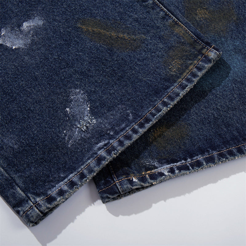 Distressed Patch Wide-Leg Jeans – Grunge Punk Washed Denim