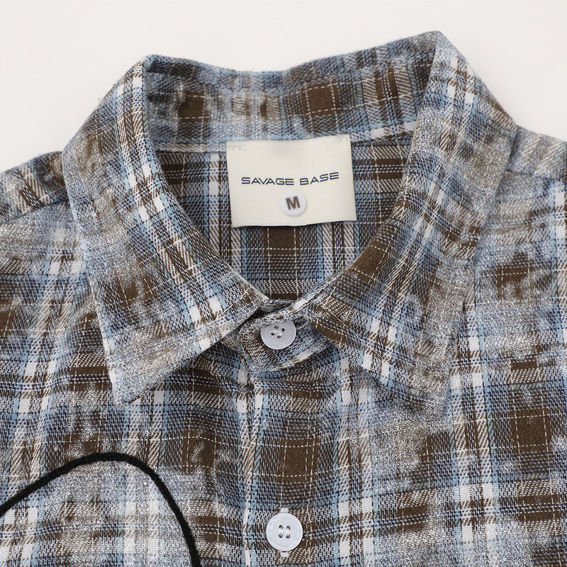 American Vintage Tie-Dye Plaid Short Sleeve Shirt with Dragon Graphic