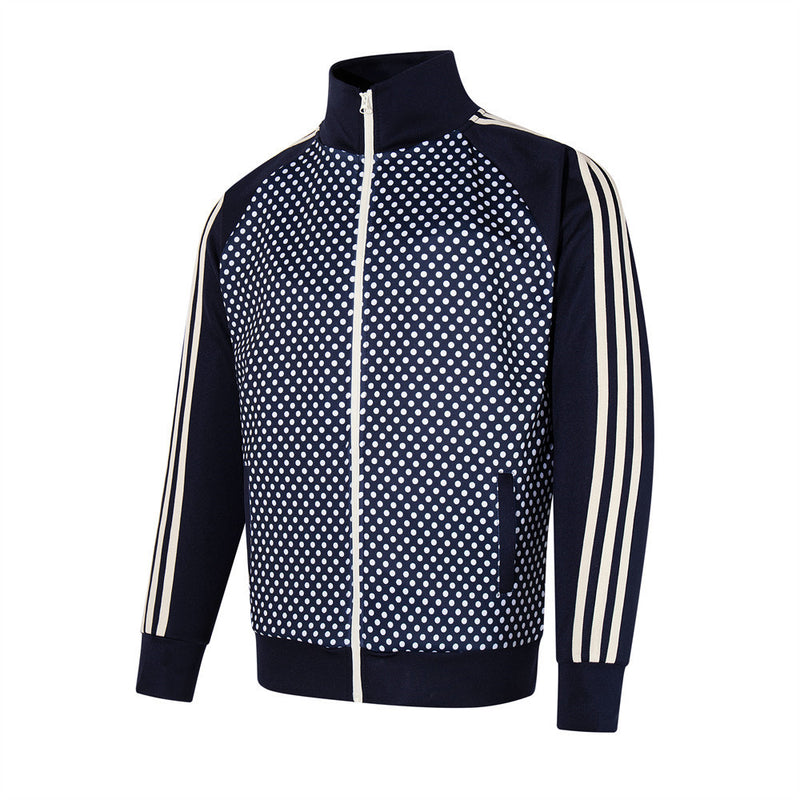 Chaqueta deportiva de hombre con lunares: azul marino con cremallera y bandas en las mangas