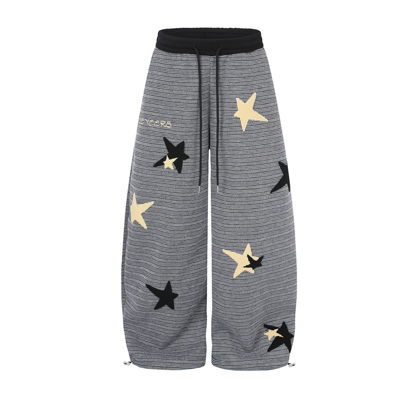 Wide-Leg Striped Sweatpants with Star Embroidery – Relaxed Fit Knit Pants