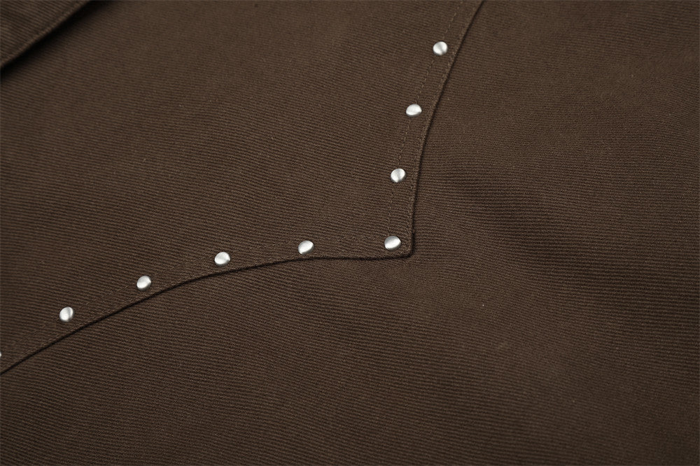 Men's Studded Denim Trucker Jacket – Short Cropped Fit with Silver Rivet Detail