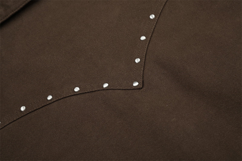 Men's Studded Denim Trucker Jacket – Short Cropped Fit with Silver Rivet Detail