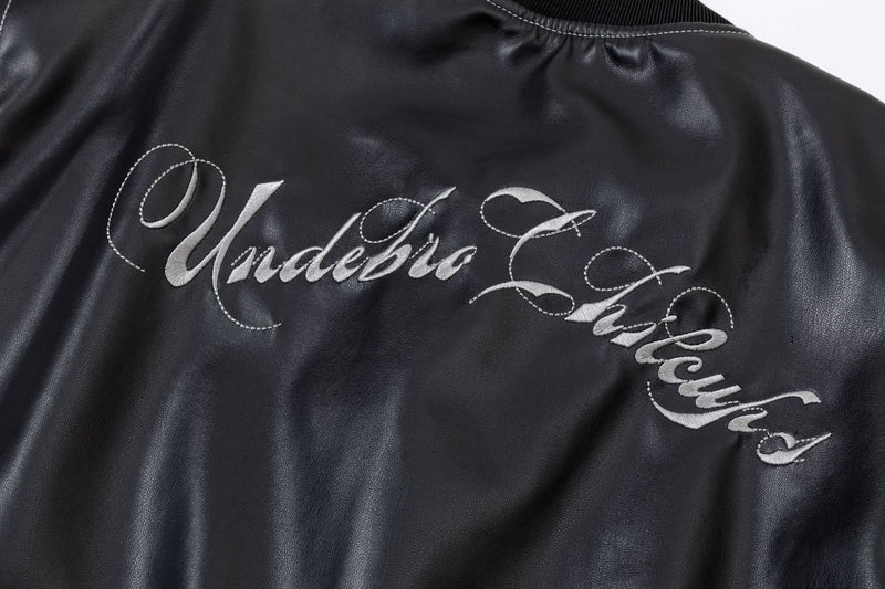 Veste en cuir zippée oversize – Bomber en PU à broderies gothiques tribales