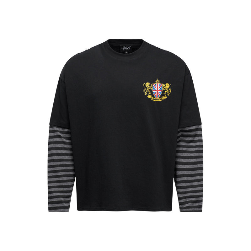 Men's Designer T-Shirt Faux-Layered Long Sleeve Union Jack Graphic Tee