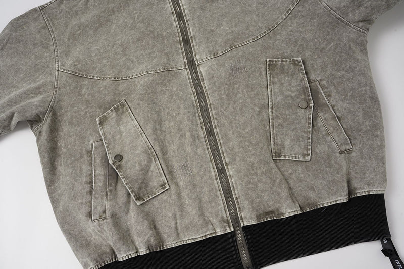 Chaqueta bomber con capucha y lavado ácido en dos tonos – Efecto falso conjunto oversize