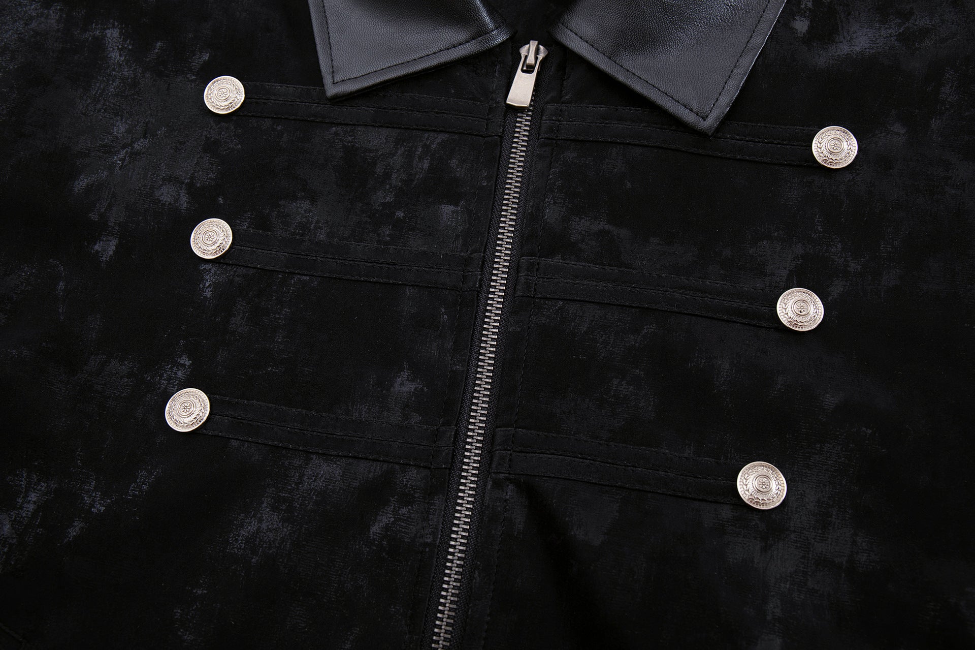 Velvet Detroit Jacket with Leather Collar & Silver Military Buttons