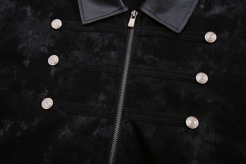 Velvet Detroit Jacket with Leather Collar & Silver Military Buttons