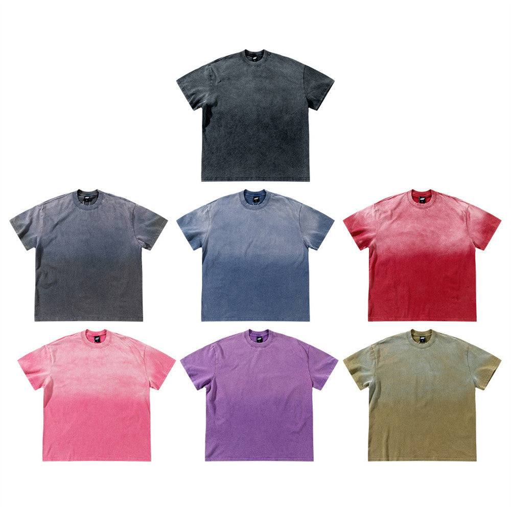 Acid Wash Vintage Oversized T-Shirt – Gradient Spray Dye Crewneck Tee