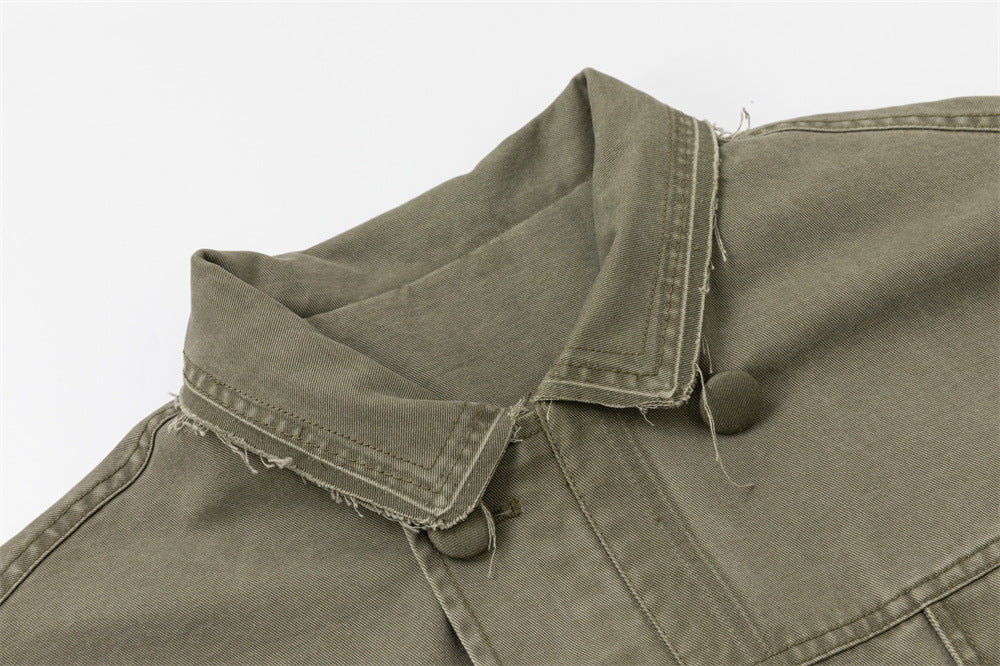 Oversized Workwear Jacket – Men's Olive Double-Breasted Utility Coat