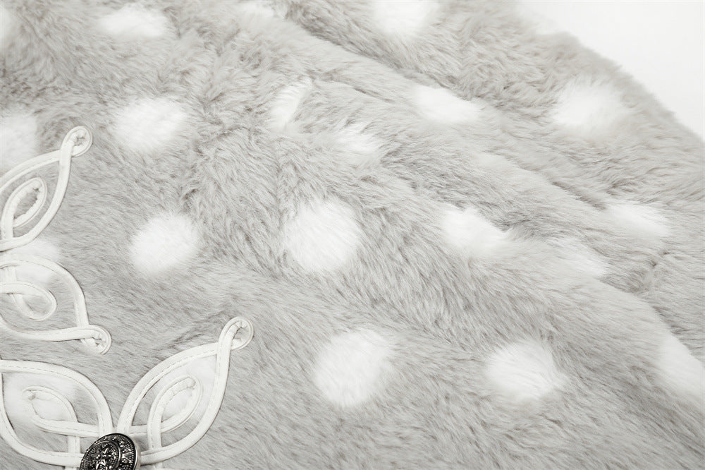 Polka Dot Faux Mink Hooded Zip Jacket – Oversized Streetwear Coat with Ornate