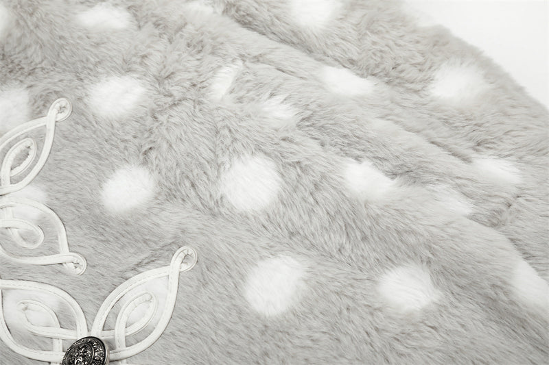 Polka Dot Faux Mink Hooded Zip Jacket – Oversized Streetwear Coat with Ornate