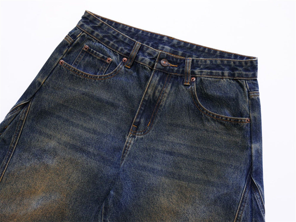 Baggy Jeans Men – Distressed Wide-Leg Barrel Fit with Deconstructed Seam Detail