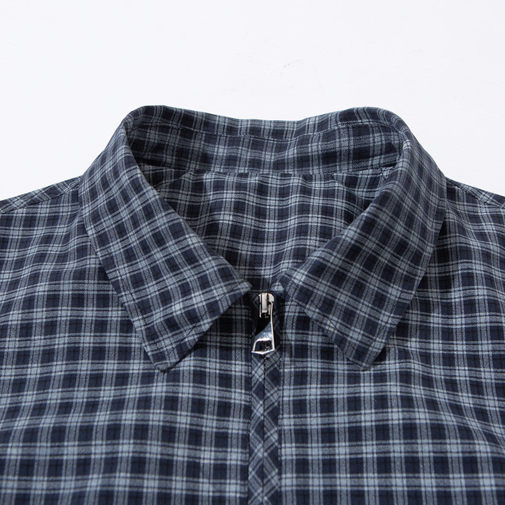 Plaid Zip-Up Harrington Jacket – Relaxed Fit Navy Check