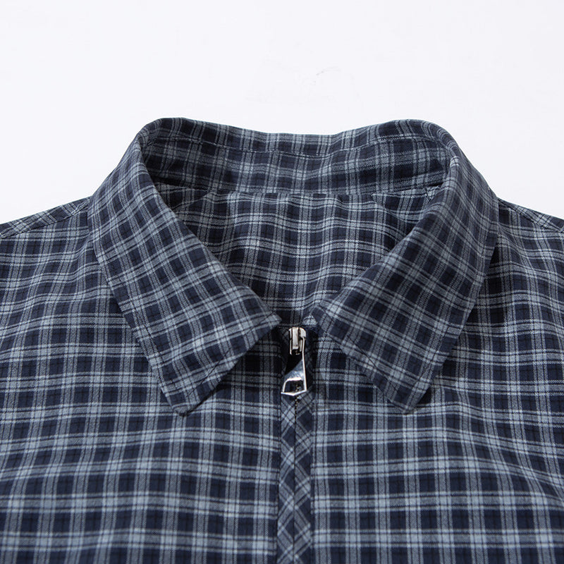 Plaid Zip-Up Harrington Jacket – Relaxed Fit Navy Check