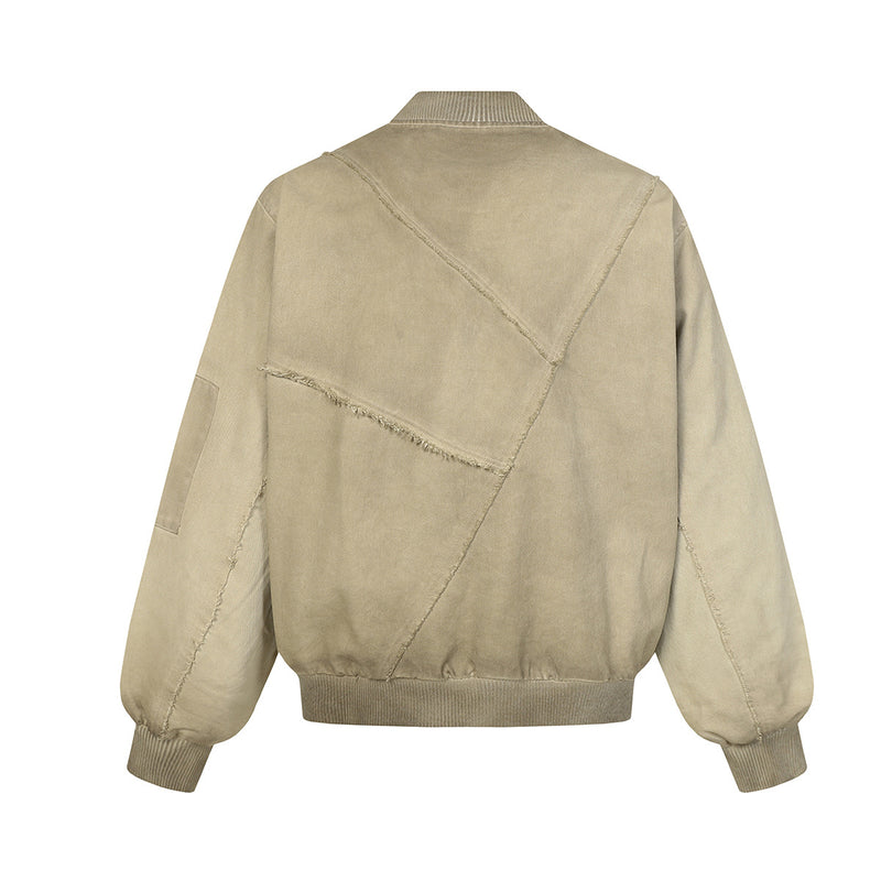 Dekonstruierte Patchwork-Bomberjacke – Gewaschener Vintage-Distressed-Baseballmantel