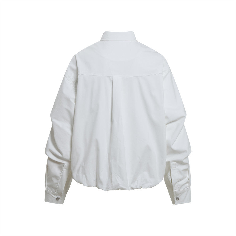 Oversize-Herrenhemdjacke mit plissierten Ärmeln und Druckknöpfen