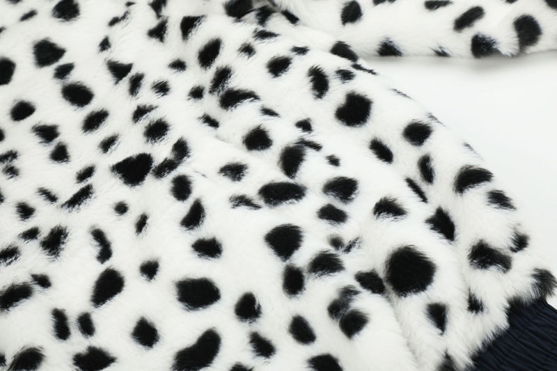 Reversible Dalmatian Faux Fur Bomber Jacket – Two-Way Wear Padded Coat