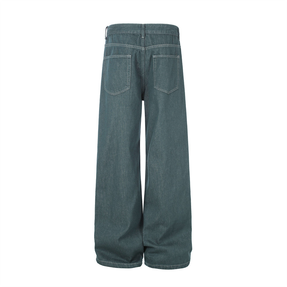 Baggy-Jeans mit weitem Bein für Herren – Kontrastnähte, gerade 5-Pocket-Denimhose